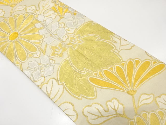 JAPANESE KIMONO / ANTIQUE MARU OBI / SILK / WOVEN PAULOWNIA & KIKU